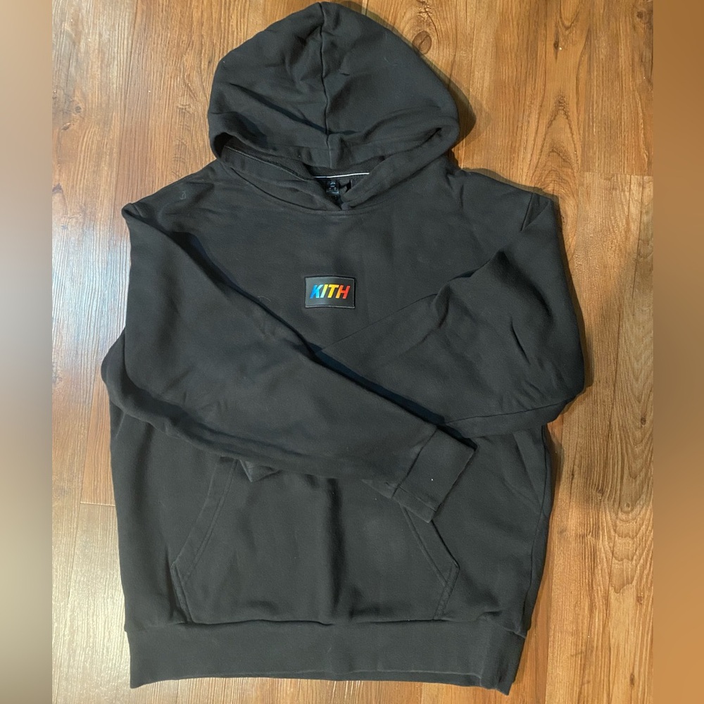 Kith & Adidas Collaboration: Black Hoodie with Multicolor Logo
